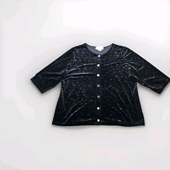 Gemilli Cardigan Women 2X Black Velvet Floral Burnout 3/4 Sleeve VTG Goth Witchy - Picture 8 of 12